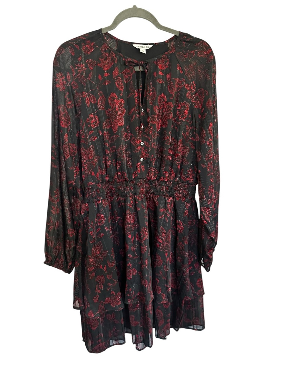 FRYE AND CO. Black Dress with Red Floral Print Long-Sleeve Tunic